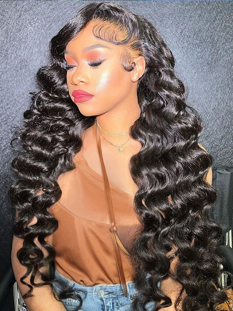 Dorsanee Wand Curls Loose Deep Wave 13x4 Double Drawn Lace Frontal Human Hair Wigs - Image 4