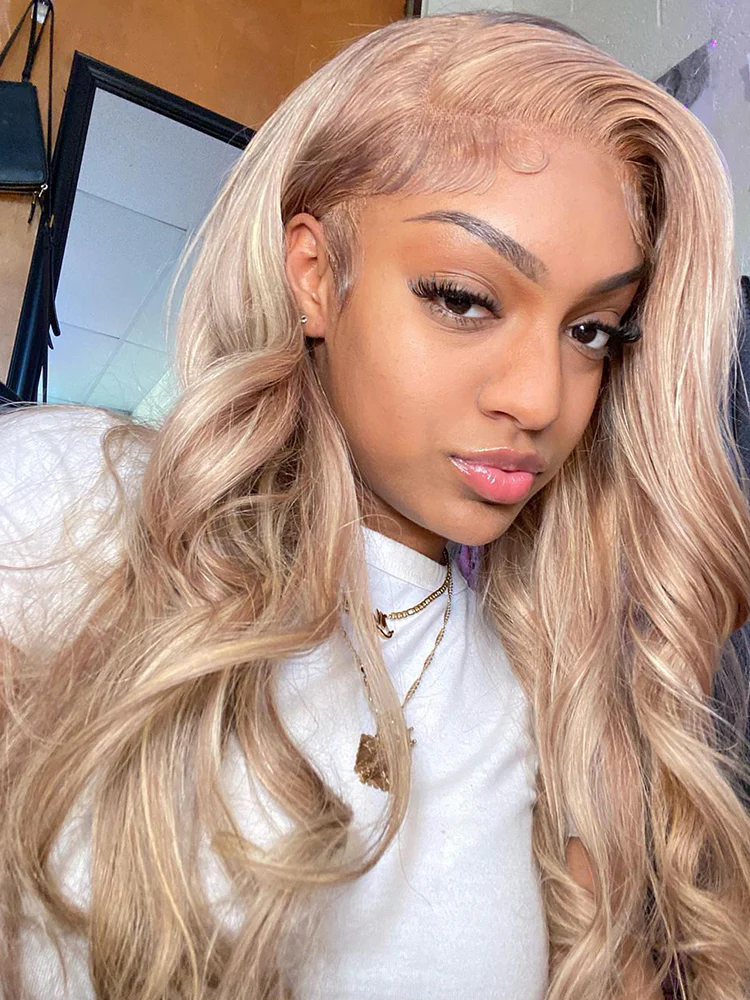 Dorsanee Blonde Light Brown Highlight P18/613 13x4 HD Lace Frontal Straight/Body Wave Virgin Human Hair Wigs - Image 6
