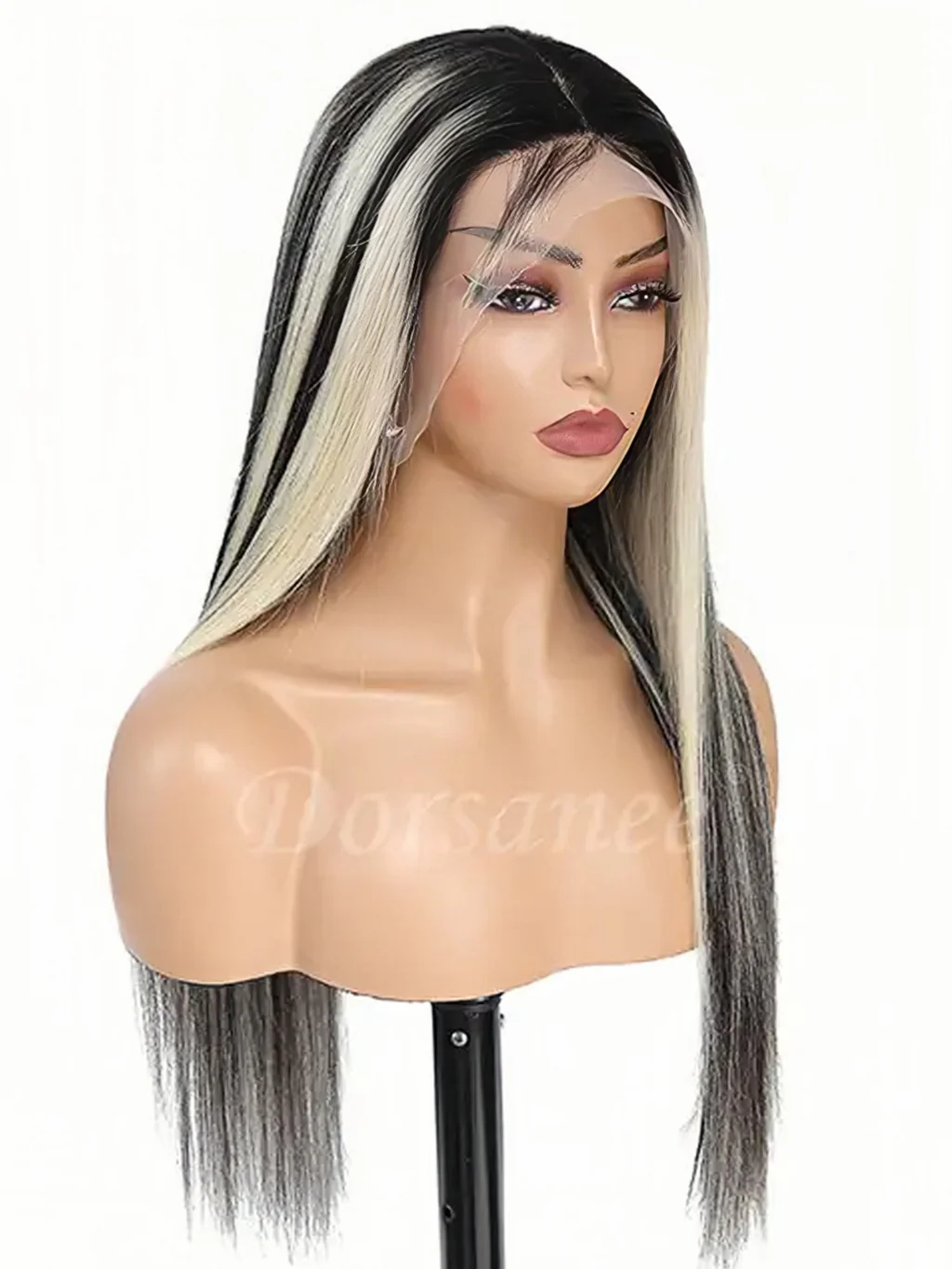 Dorsanee P1B/613 Highlights Colored Straight Hair 13x4 Lace Front Human Hair Wigs Blonde With Black Colored Wig For Women - Image 4