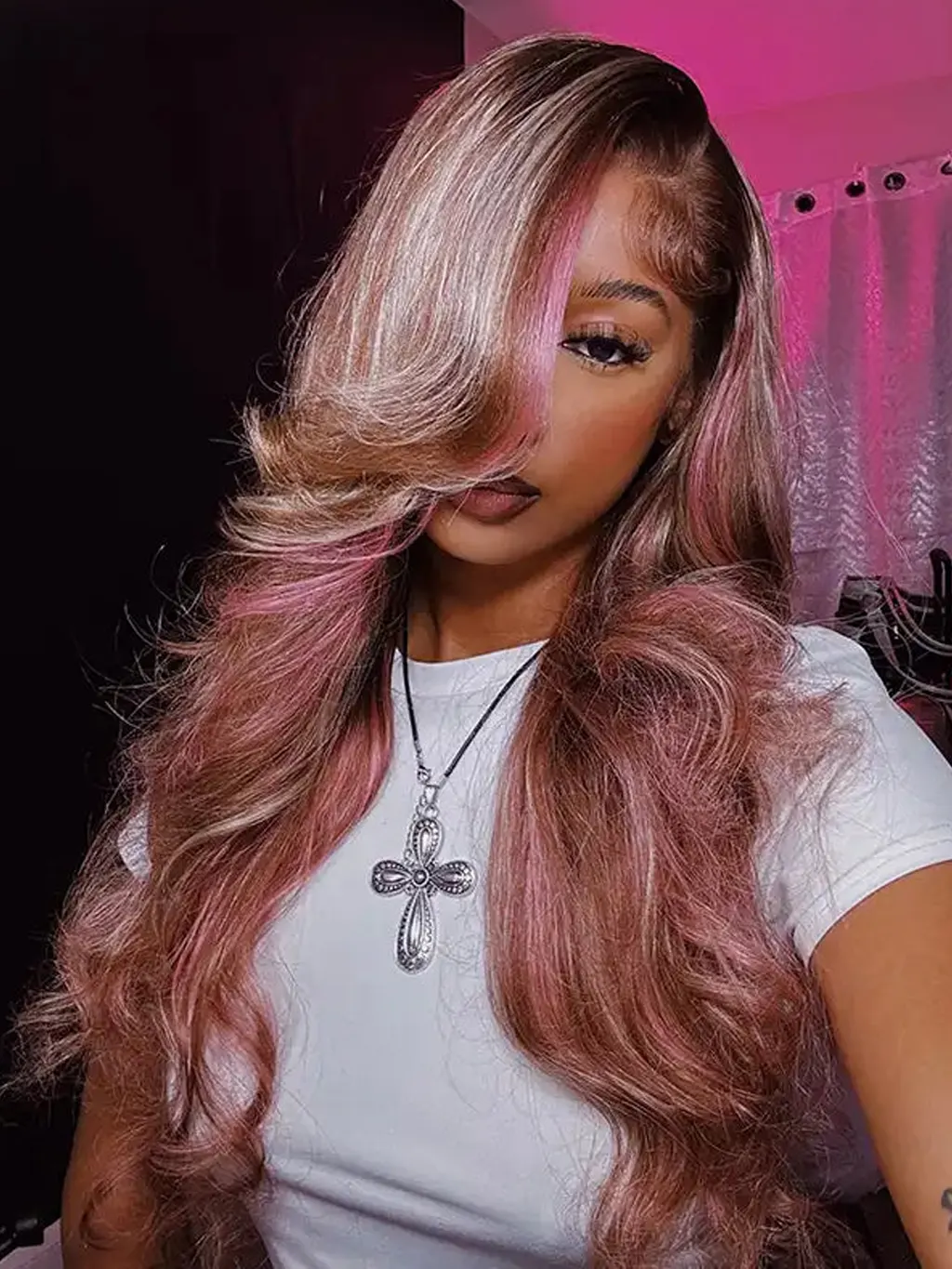 Dorsanee Balayage Pink Brown Blonde Highlights 13x6 Lace Front Body Wave Human Hair Wigs - Image 3