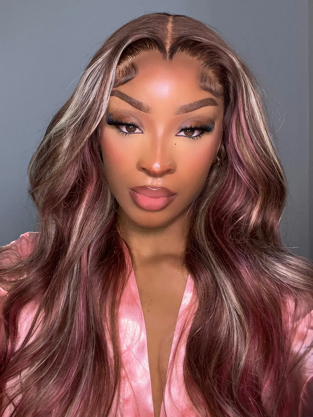 Dorsanee Balayage Pink Brown Blonde Highlights 13x6 Lace Front Body Wave Human Hair Wigs - Image 4