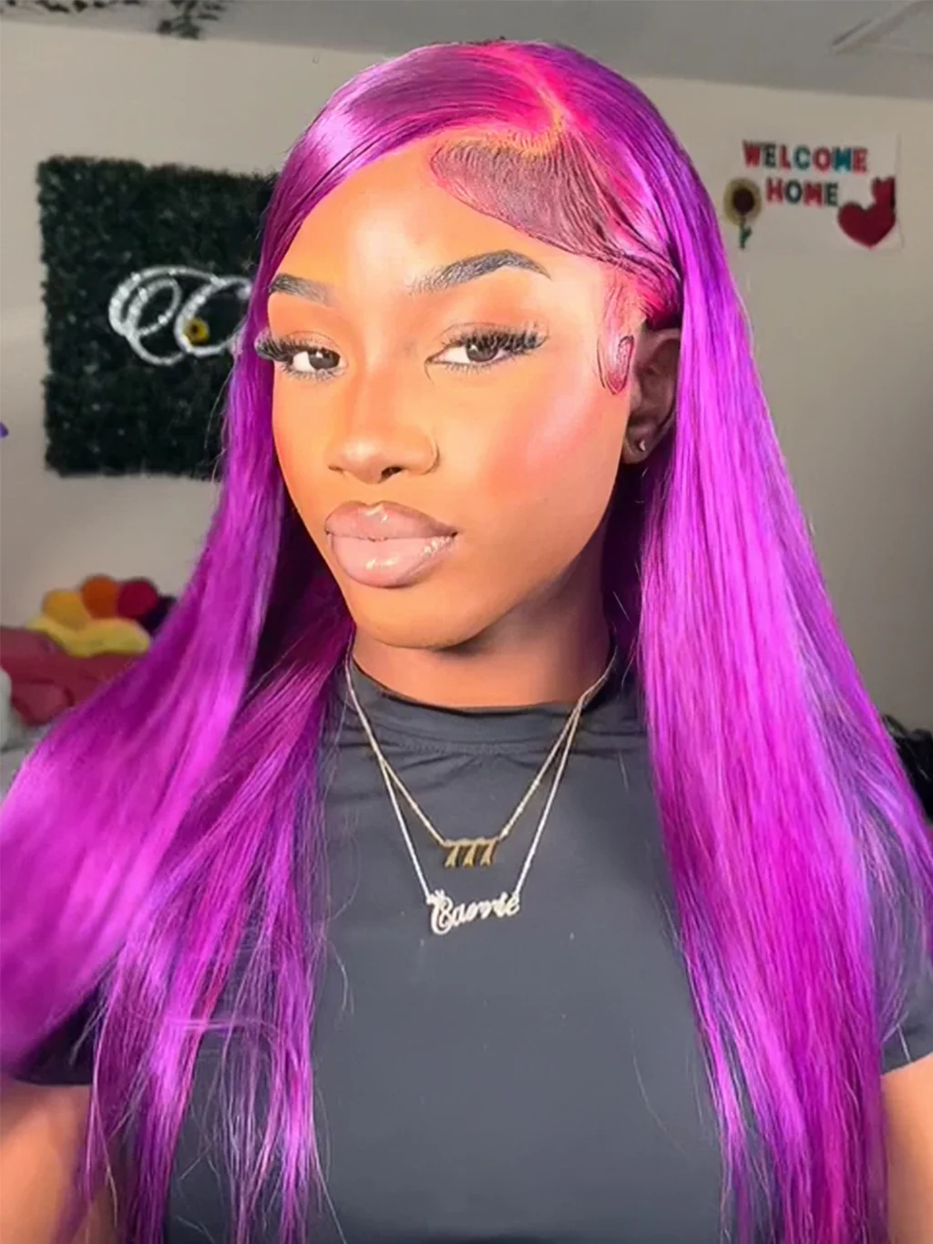 Dorsanee Purple Bone Straight 13x4 Lace Front Human Hair Wigs 200% Density - Image 3