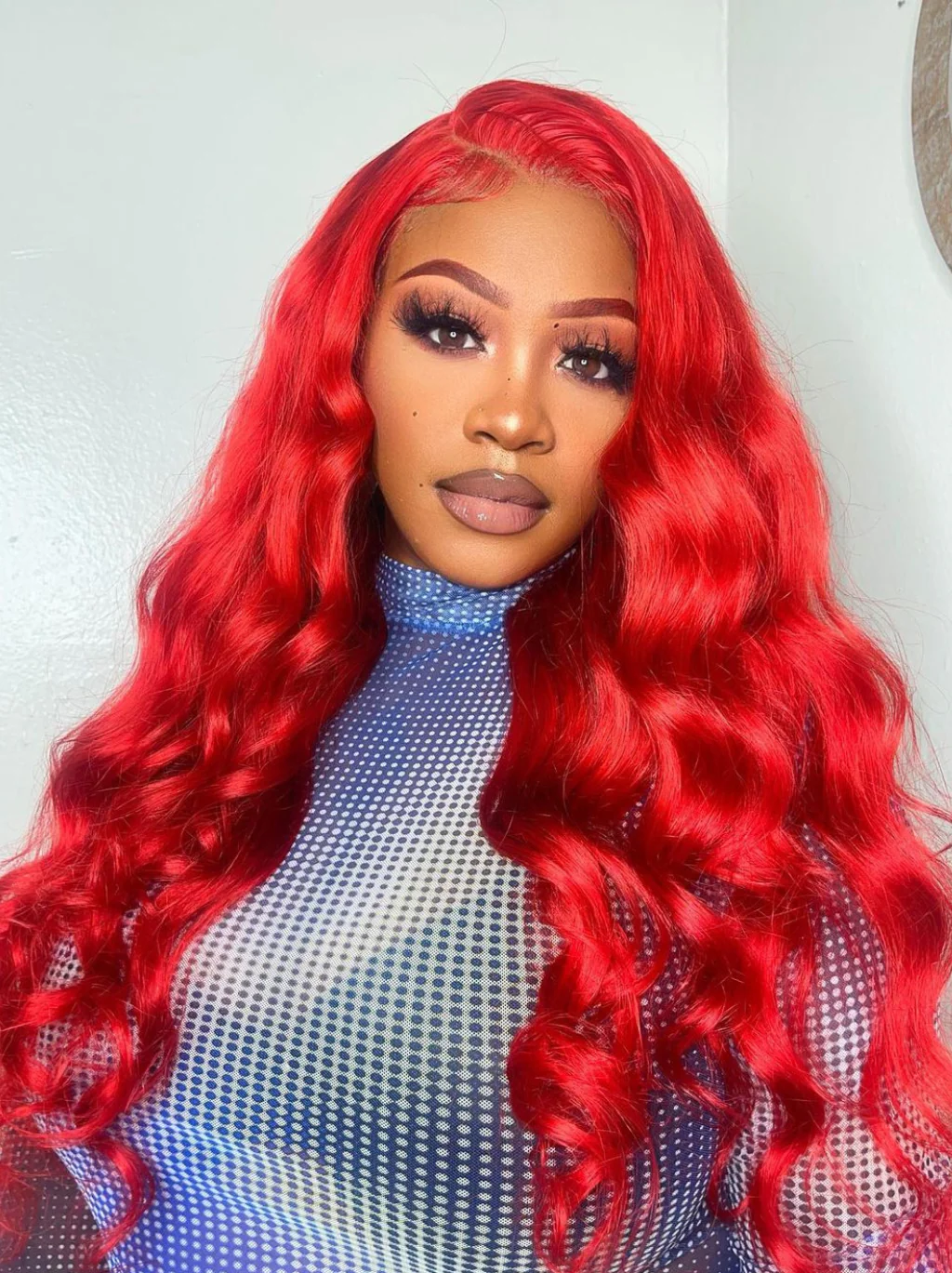 Dorsanee Red Color 200 Density Body Wave 13x4 Transparent Lace Front Human Hair Wig - Image 3