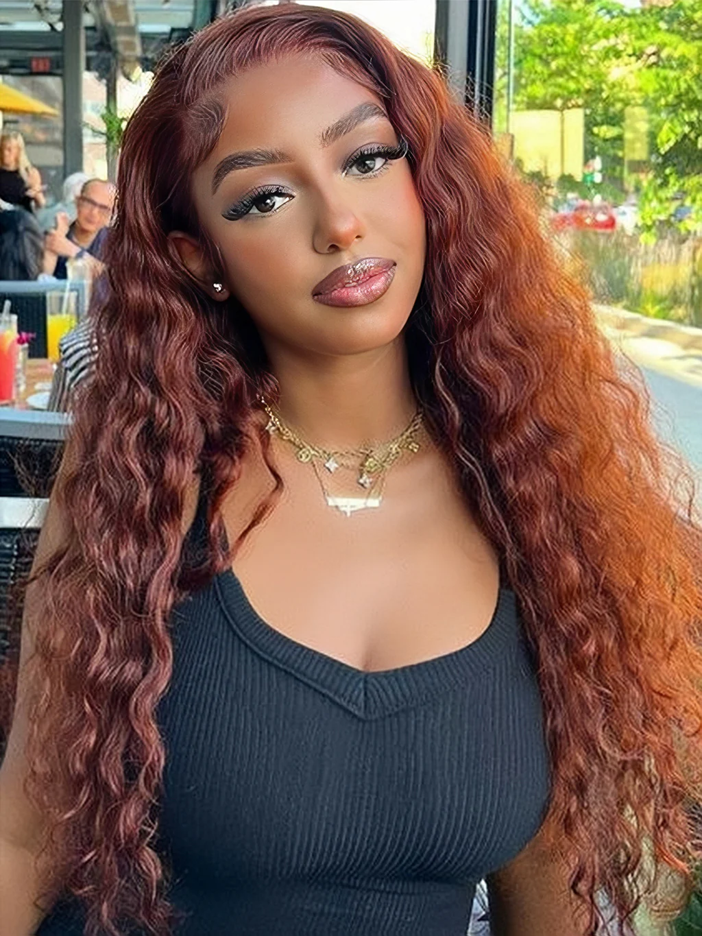 Dorsanee Reddish Brown Water Wave 5x5 13x4 Lace Front Human Hair Wigs - Image 4