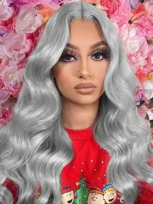 Dorsanee Silver Gray 200% Density 13x4 Lace Front Grey Color Body Wave Human Hair Wigs - Image 11