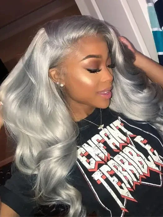 Dorsanee Silver Gray 200% Density 13x4 Lace Front Grey Color Body Wave Human Hair Wigs - Image 4