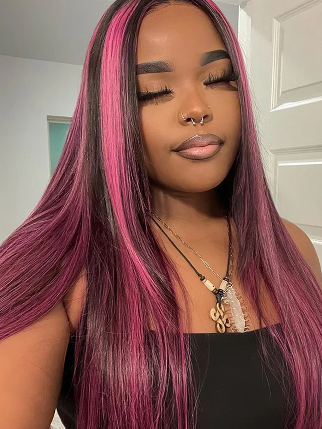 Dorsanee Purple Highlights 13x4 Transparent Lace Front Straight Human Hair Wigs - Image 4