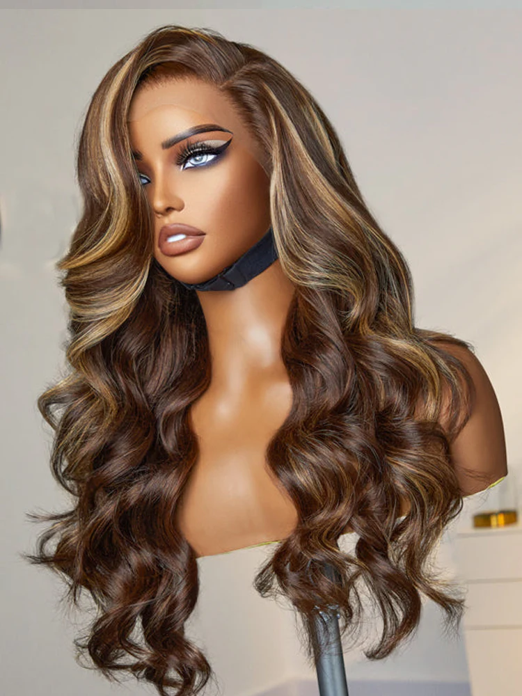 Dorsanee Brown Highlight #P4/27 Body Wave 13x4 & 5x5 HD Lace Front Closure Wigs Human Hair Frontal Wigs - Image 5