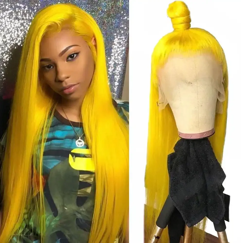 Dorsanee Yellow Color 200 Density 13x4 Lace Front Straight Human Hair Wig - Image 4