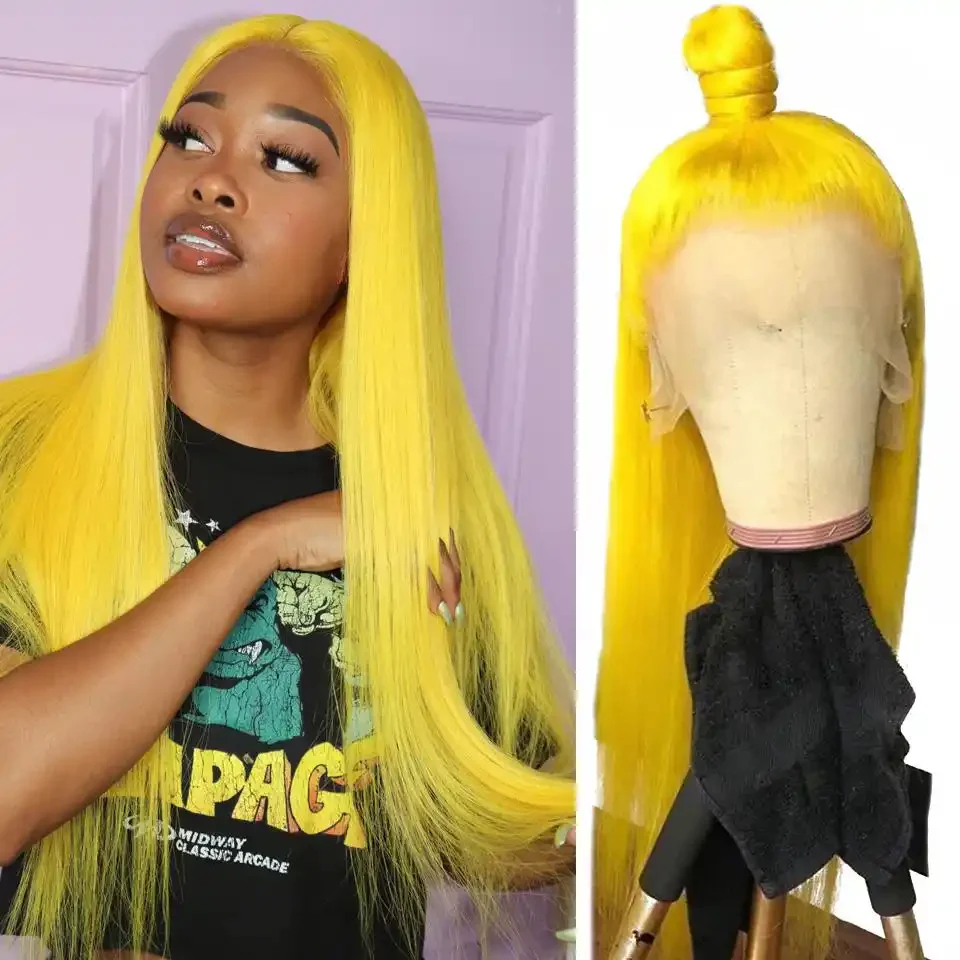 Dorsanee Yellow Color 200 Density 13x4 Lace Front Straight Human Hair Wig - Image 5