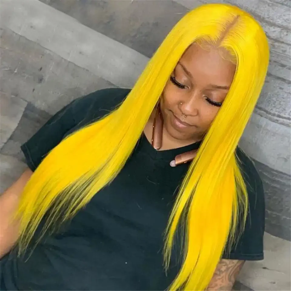 Dorsanee Yellow Color 200 Density 13x4 Lace Front Straight Human Hair Wig - Image 6