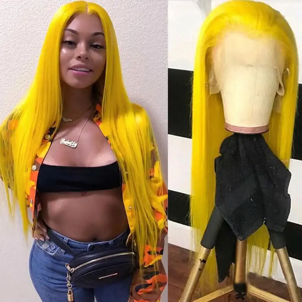 Dorsanee Yellow Color 200 Density 13x4 Lace Front Straight Human Hair Wig - Image 7