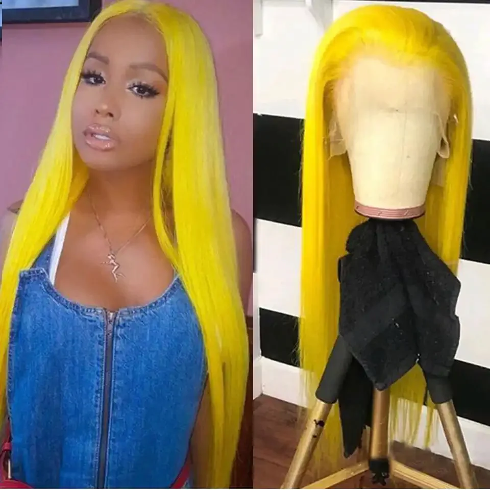 Dorsanee Yellow Color 200 Density 13x4 Lace Front Straight Human Hair Wig - Image 8