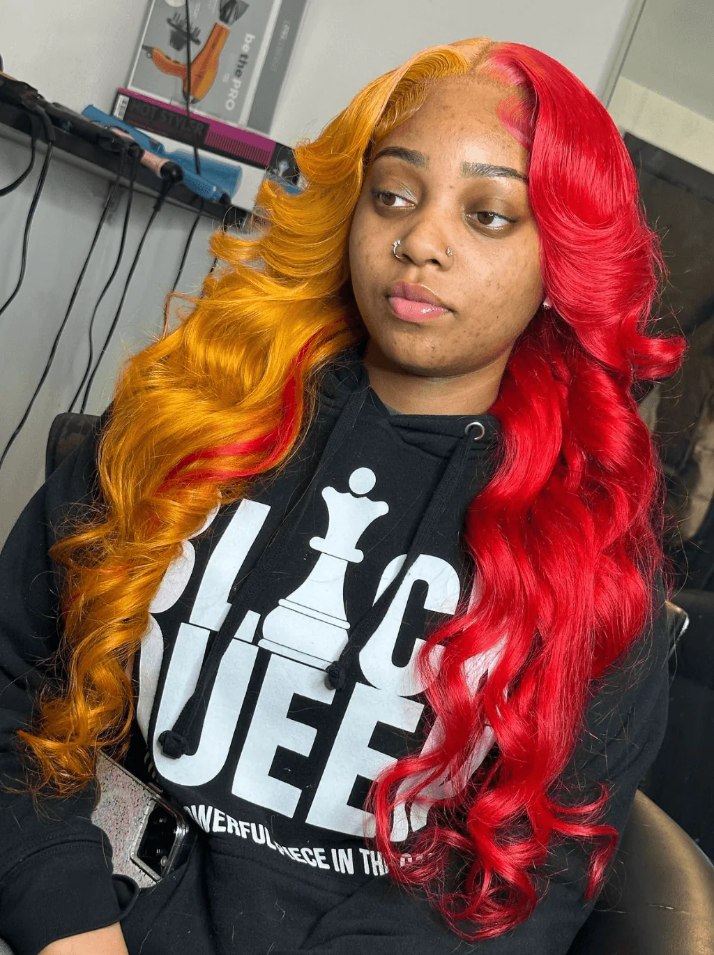 Dorsanee Half Yellow Half Red Body Wave 13x4 Lace Front Virgin Human Hair Wigs - Image 2