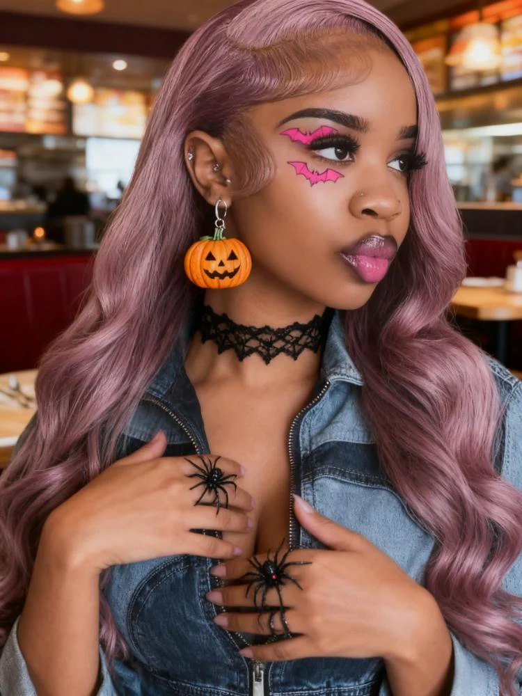 Dorsanee Halloween Cosplay Lavender Purple 200 Density Body Wave 13x4 Lace Front Human Hair Wigs - Image 4