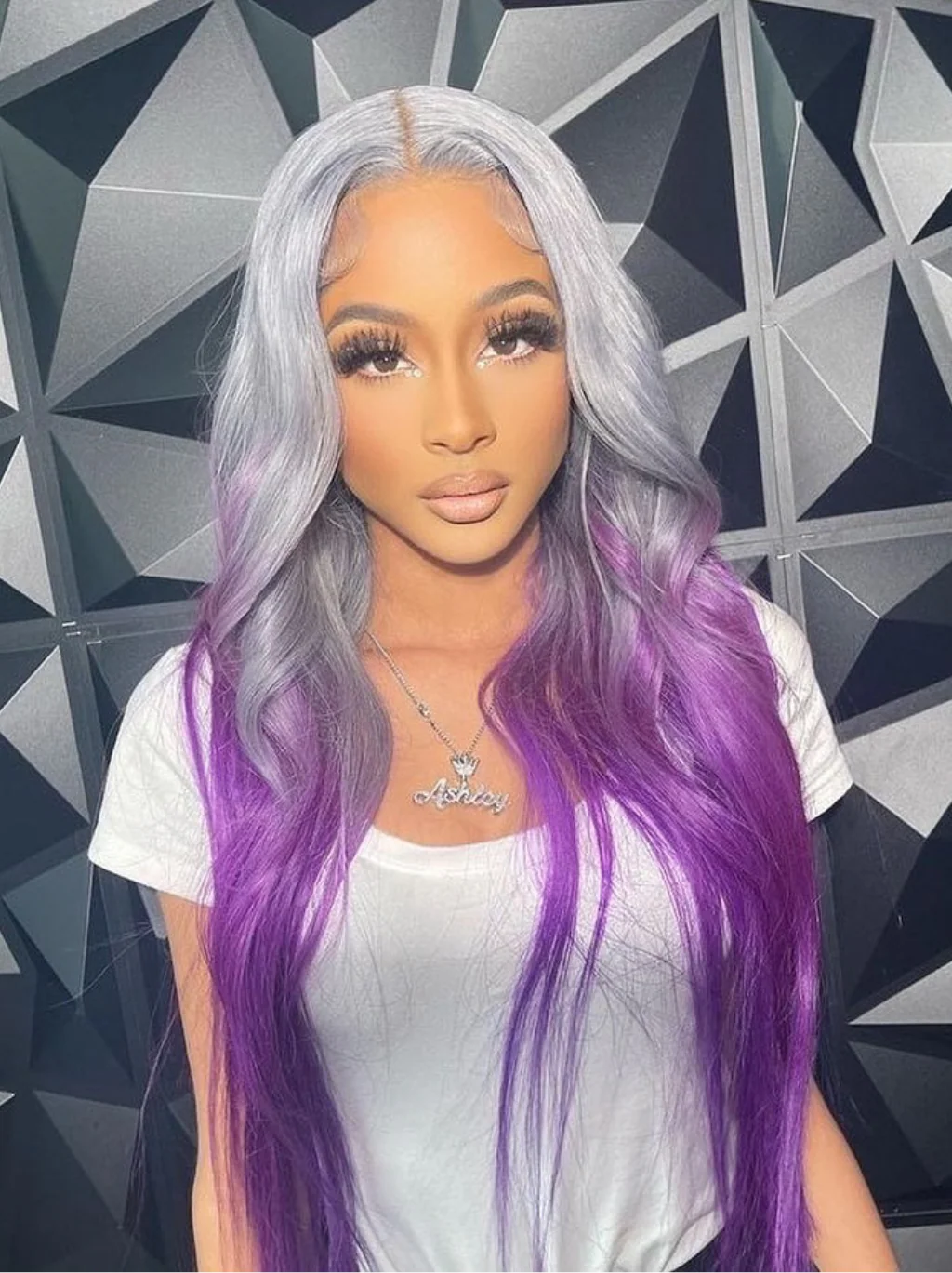 Dorsanee Halloween Cosplay Ombre Gray Purple 13x4 Lace Front Straight Body Wave Human Hair Wigs - Image 6