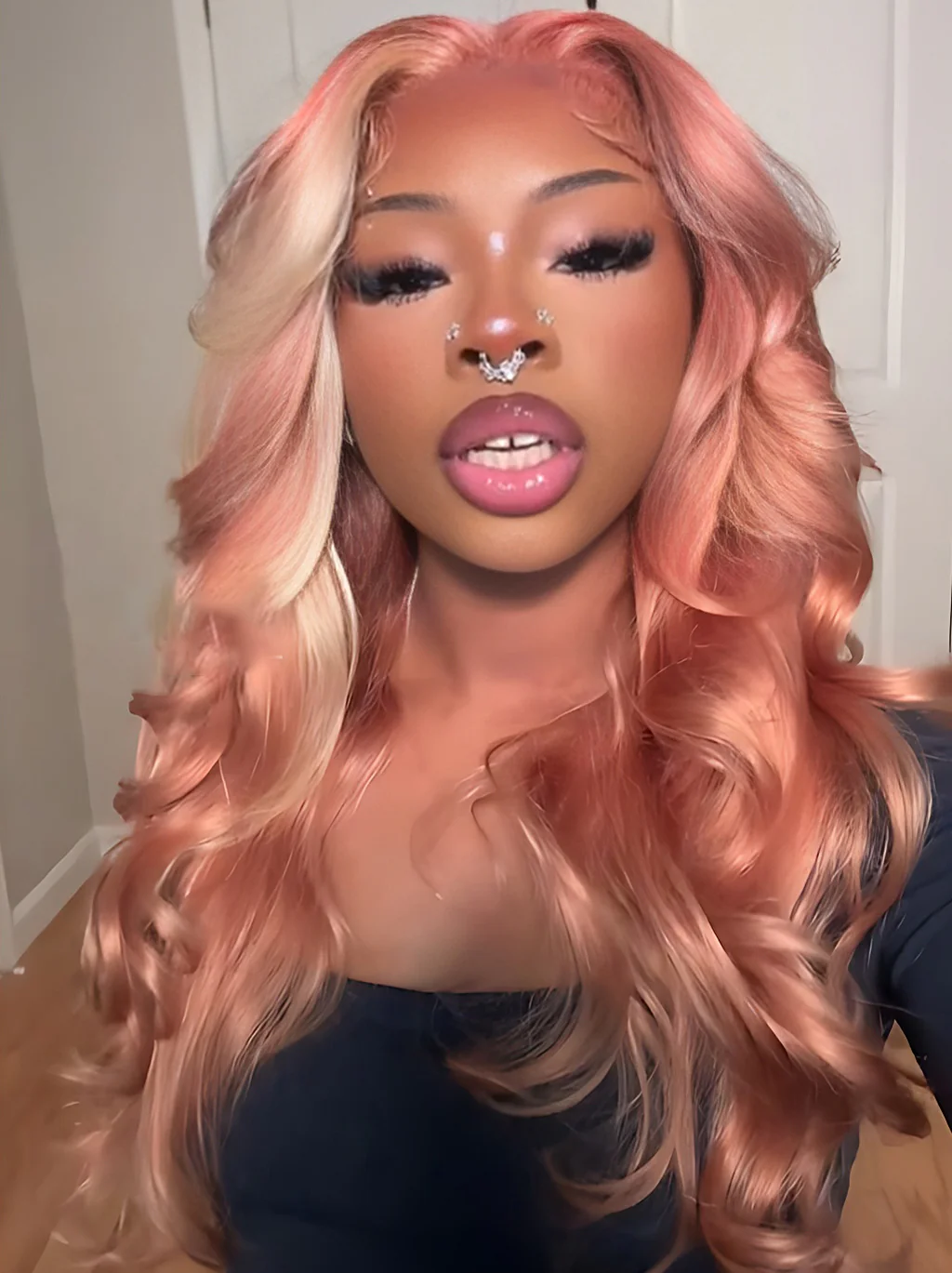 Dorsanee Highlights Blonde & Pink Skunk Stripe Colored Body Wave 13x4 Lace Frontal Wig - Image 3