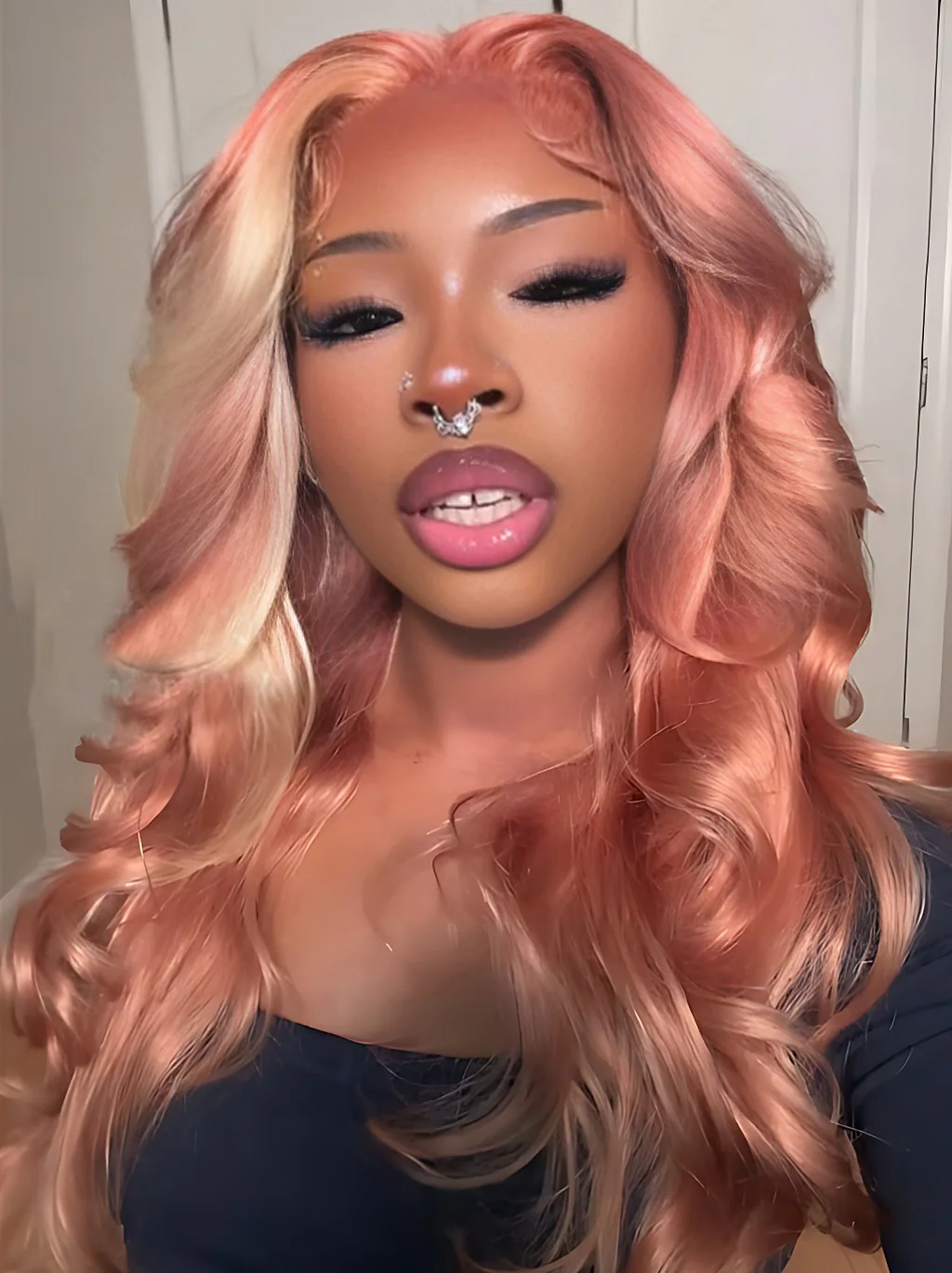 Dorsanee Highlights Blonde & Pink Skunk Stripe Colored Body Wave 13x4 Lace Frontal Wig - Image 5