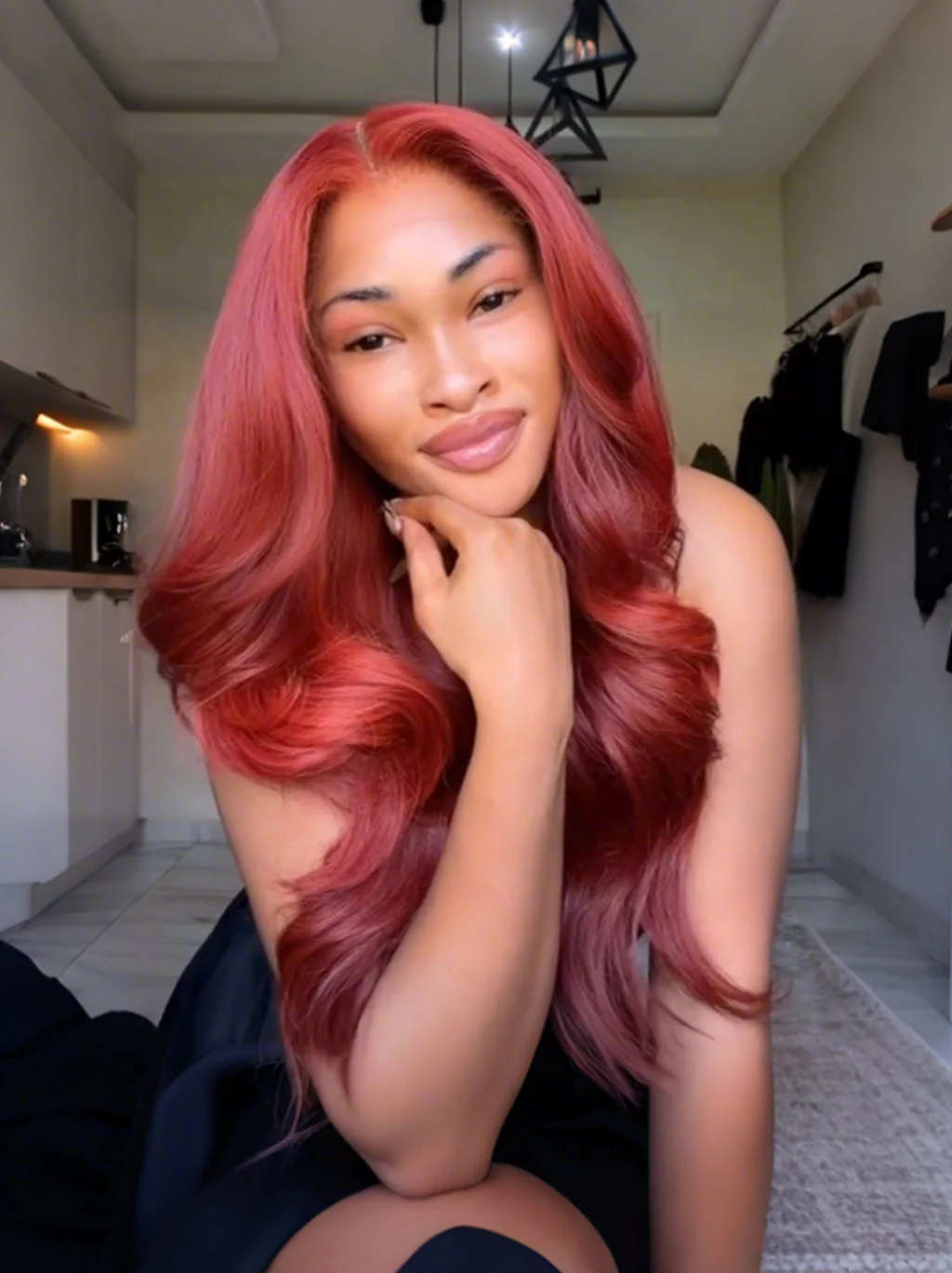 Dorsanee Luxury Dusty Rose Copper Red 13x4 Lace Front Virgin Human Hair Wigs 200 Density - Image 2