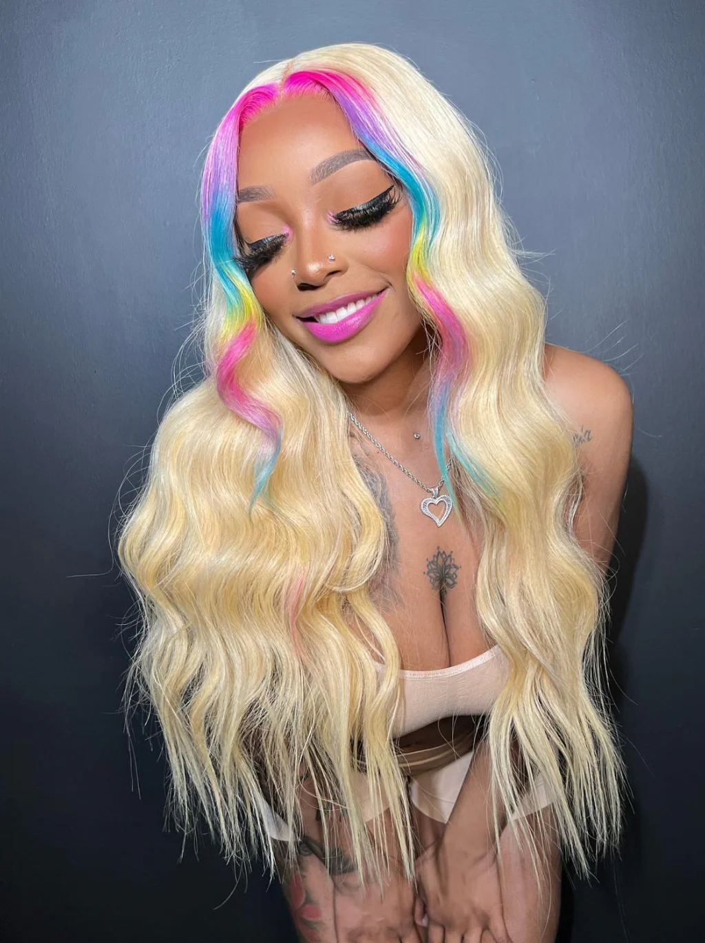 Dorsanee Multi Color Red Lavender Yellow Pink Blue 200 Density 13x4 Lace Front Human Hair Wigs - Image 2