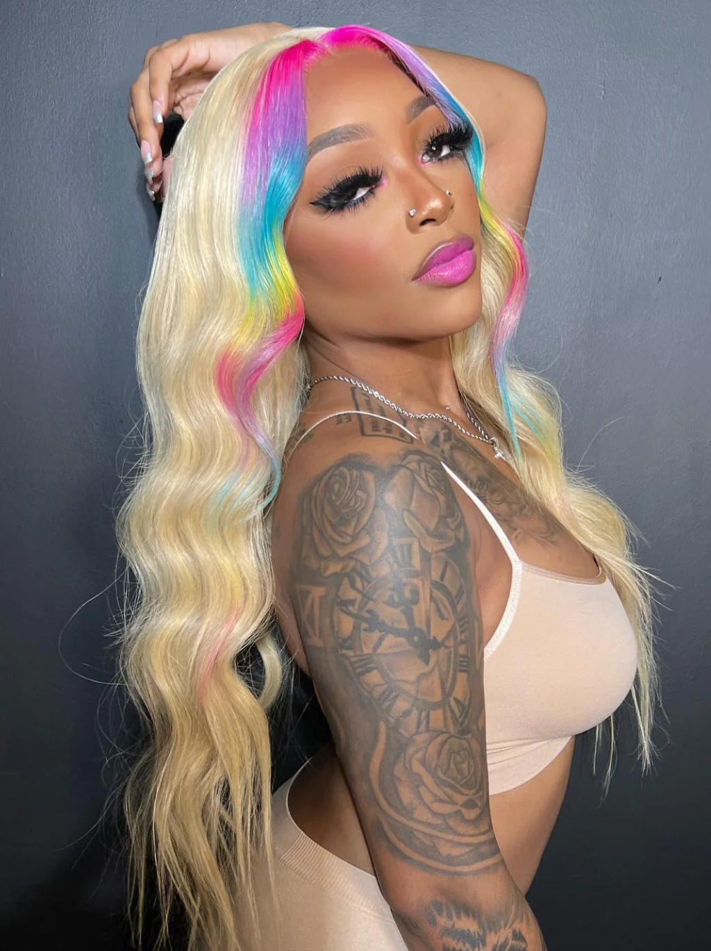 Dorsanee Multi Color Red Lavender Yellow Pink Blue 200 Density 13x4 Lace Front Human Hair Wigs - Image 5