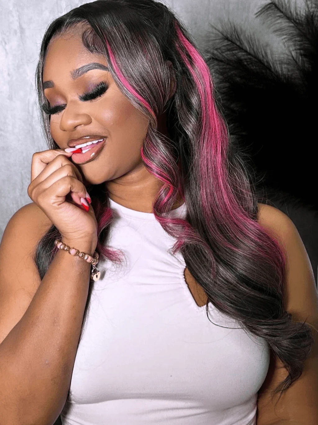 Dorsanee Natural Black Ash Blonde Brown Red Highlight Lace Front Human Hair Wig - Image 2