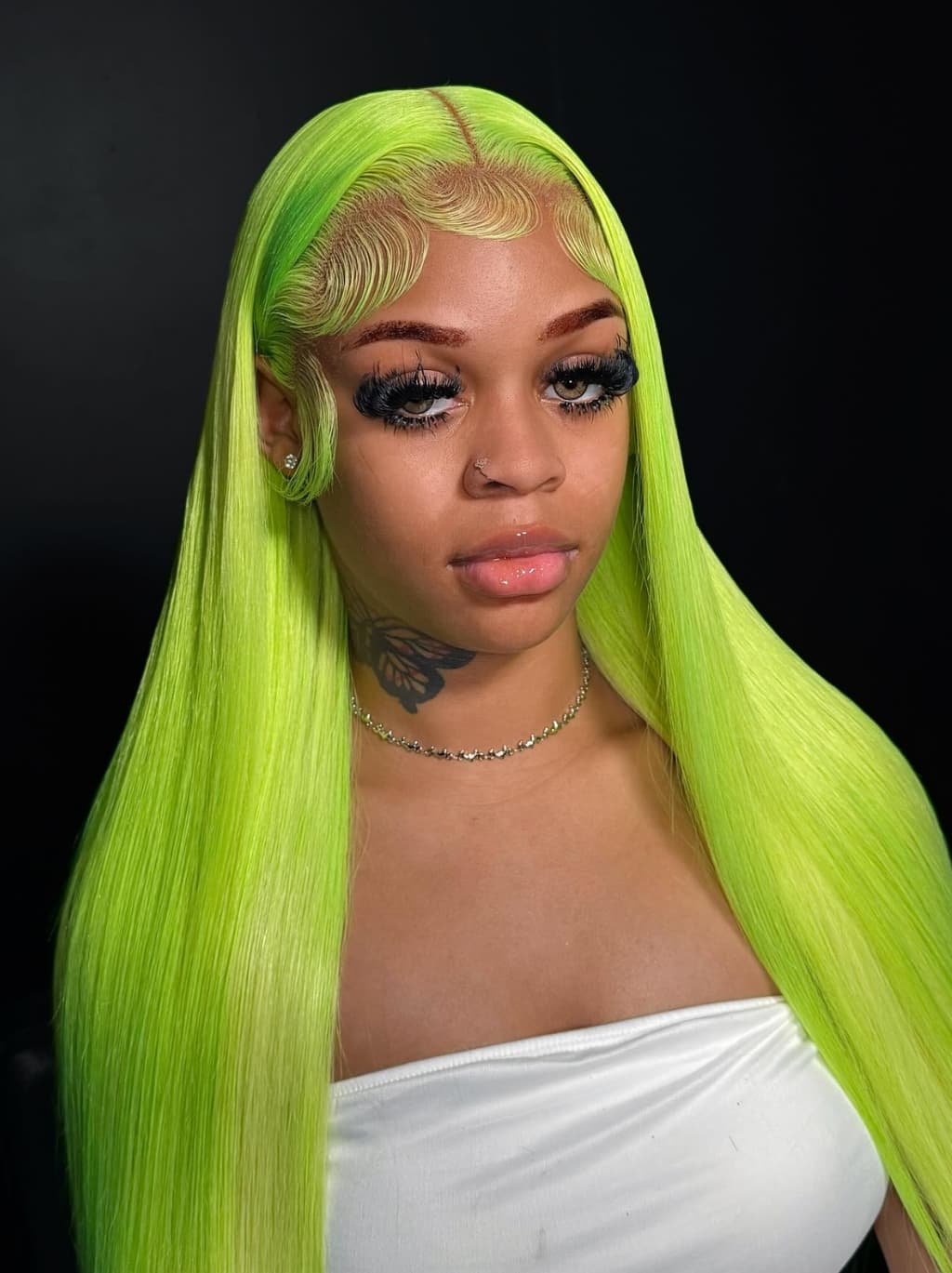 Dorsanee Neon Electric Lime Green 13x4 Lace Front Virgin Human Hair Wigs 200 Density - Image 3
