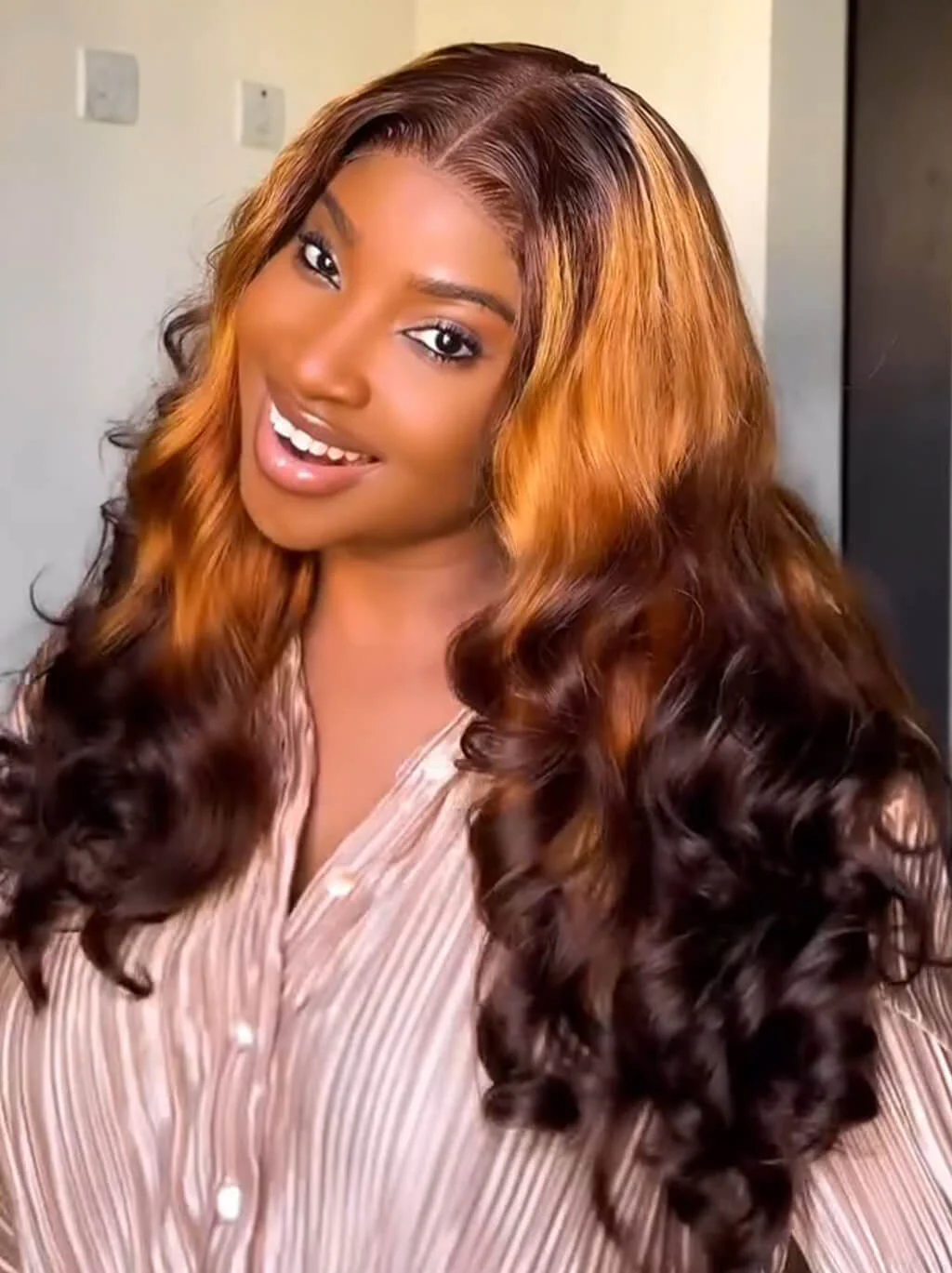 Dorsanee Ombr Brown Black Bouncy Loose Wave 13x4 Lace Front Virgin Human Hair Wigs - Image 2