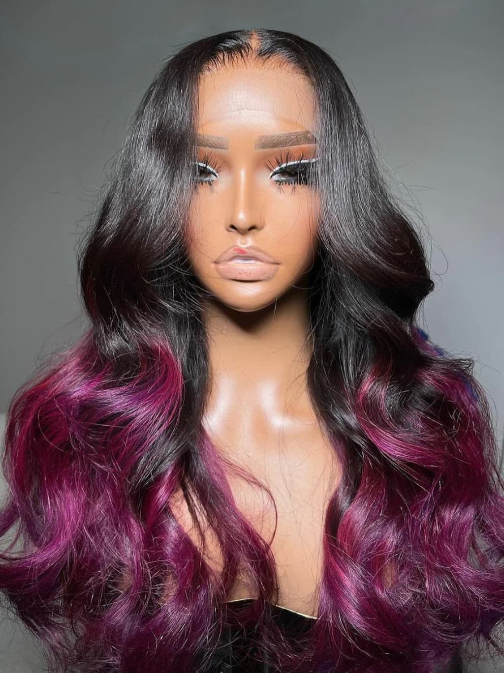 Dorsanee Ombre Black Purple 13x4 Lace Front Human Hair Wigs 200 Density - Image 3