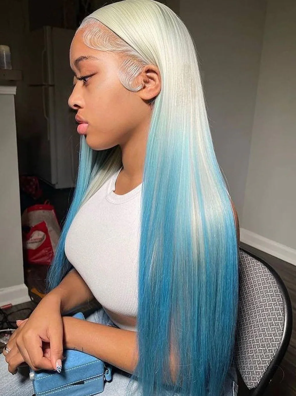 Dorsanee Ombre Blonde Blue 13x4 Lace Front Straight Virgin Human Hair Weave Wigs - Image 3