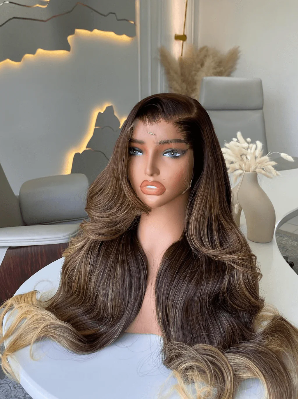 Dorsanee Ombre Chocolate Light Brown Honey Blonde Highlights Human Hair Wigs - Image 2