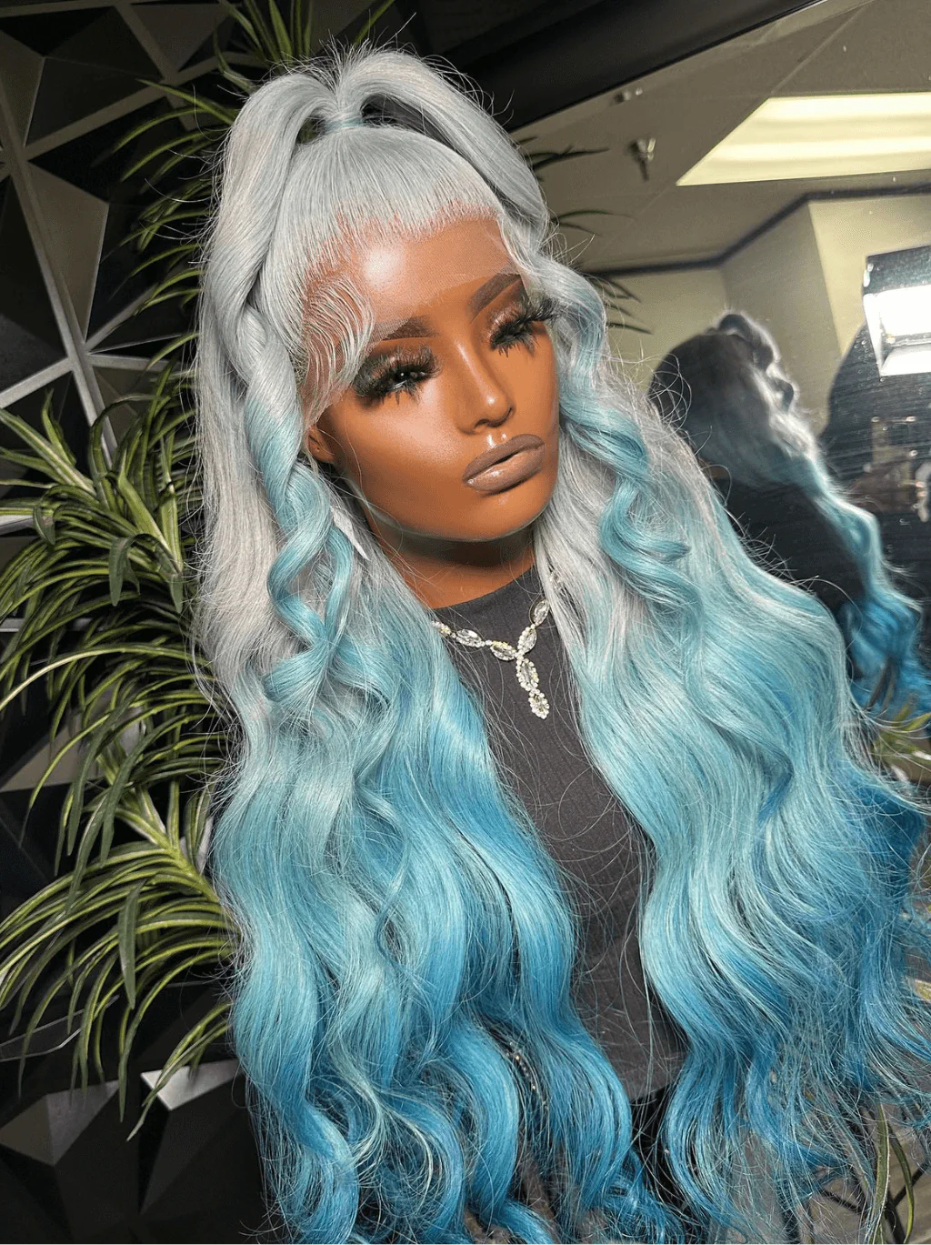 Dorsanee Ombre Gray Blue Straight Body Wave Virgin Remy Human Hair Wig - Image 4