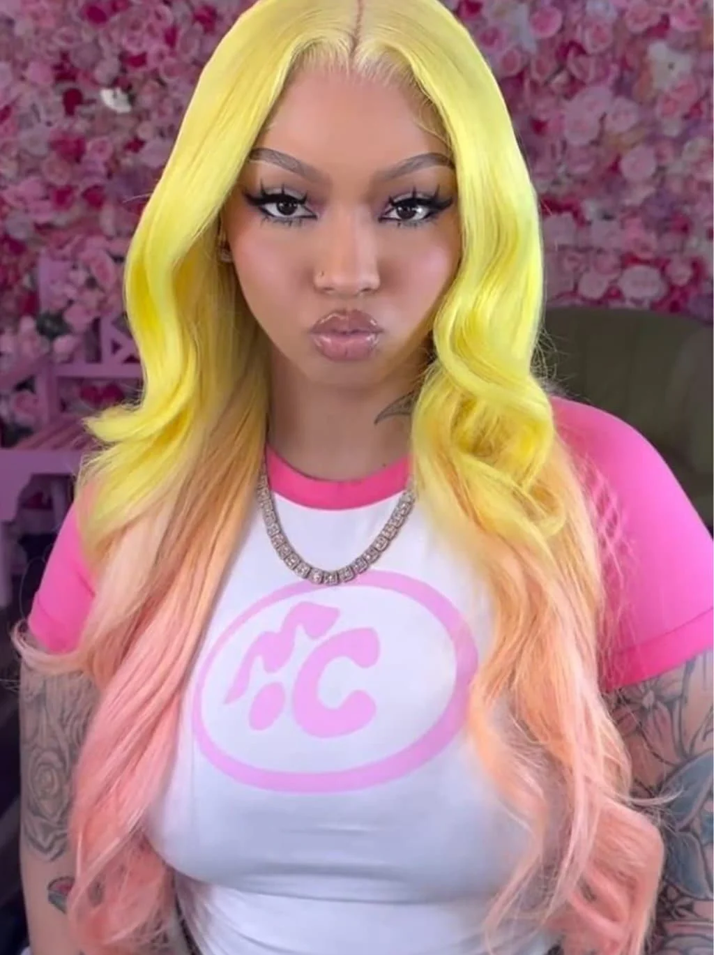 Dorsanee Ombre Pastel Yellow Pink 13x4 Lace Front Virgin Human Hair Wigs 200 Density - Image 2