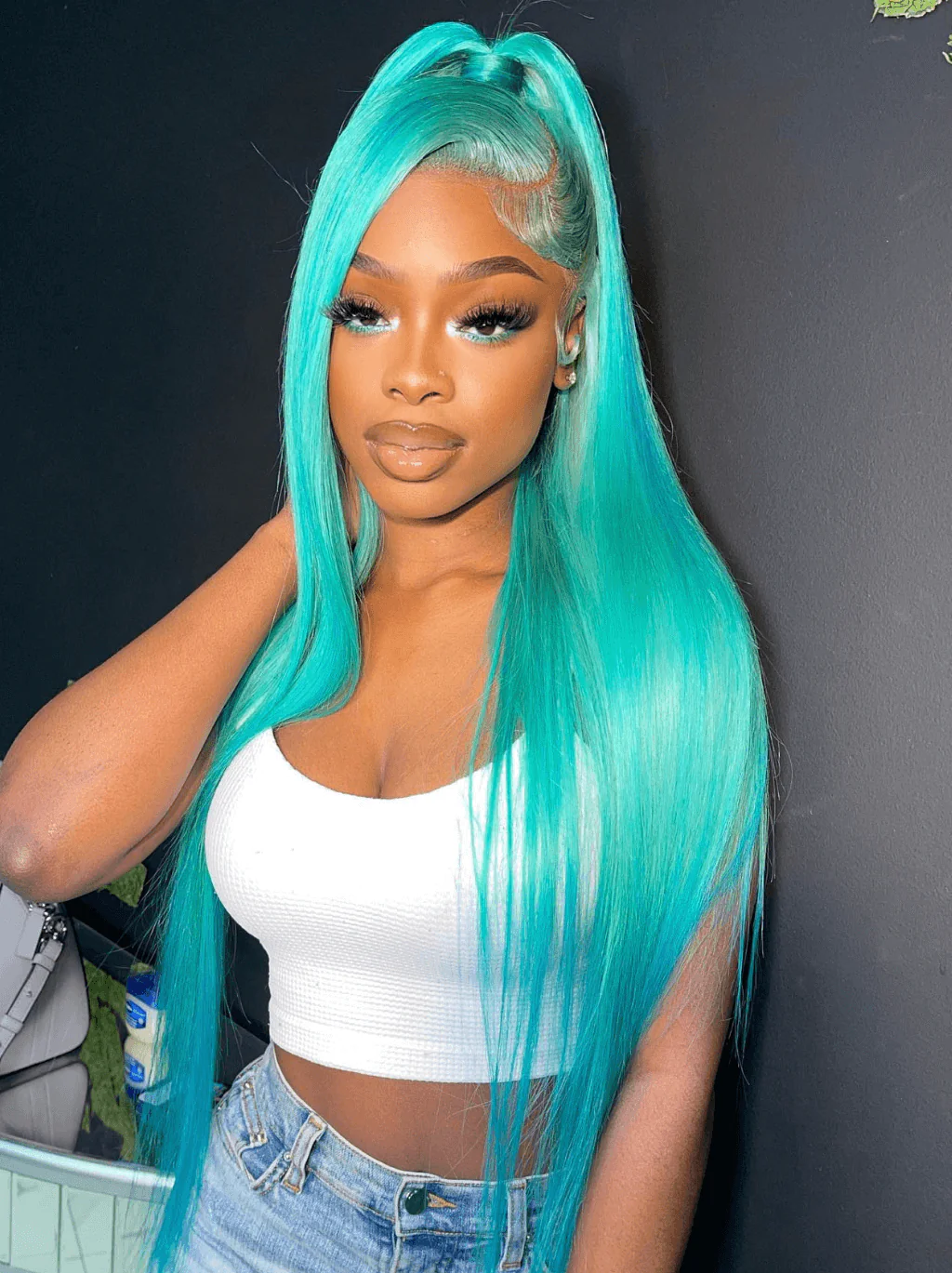 Dorsanee Pastel Light Green Straight Body Wave Lace Front Virgin Human Hair Wig - Image 2