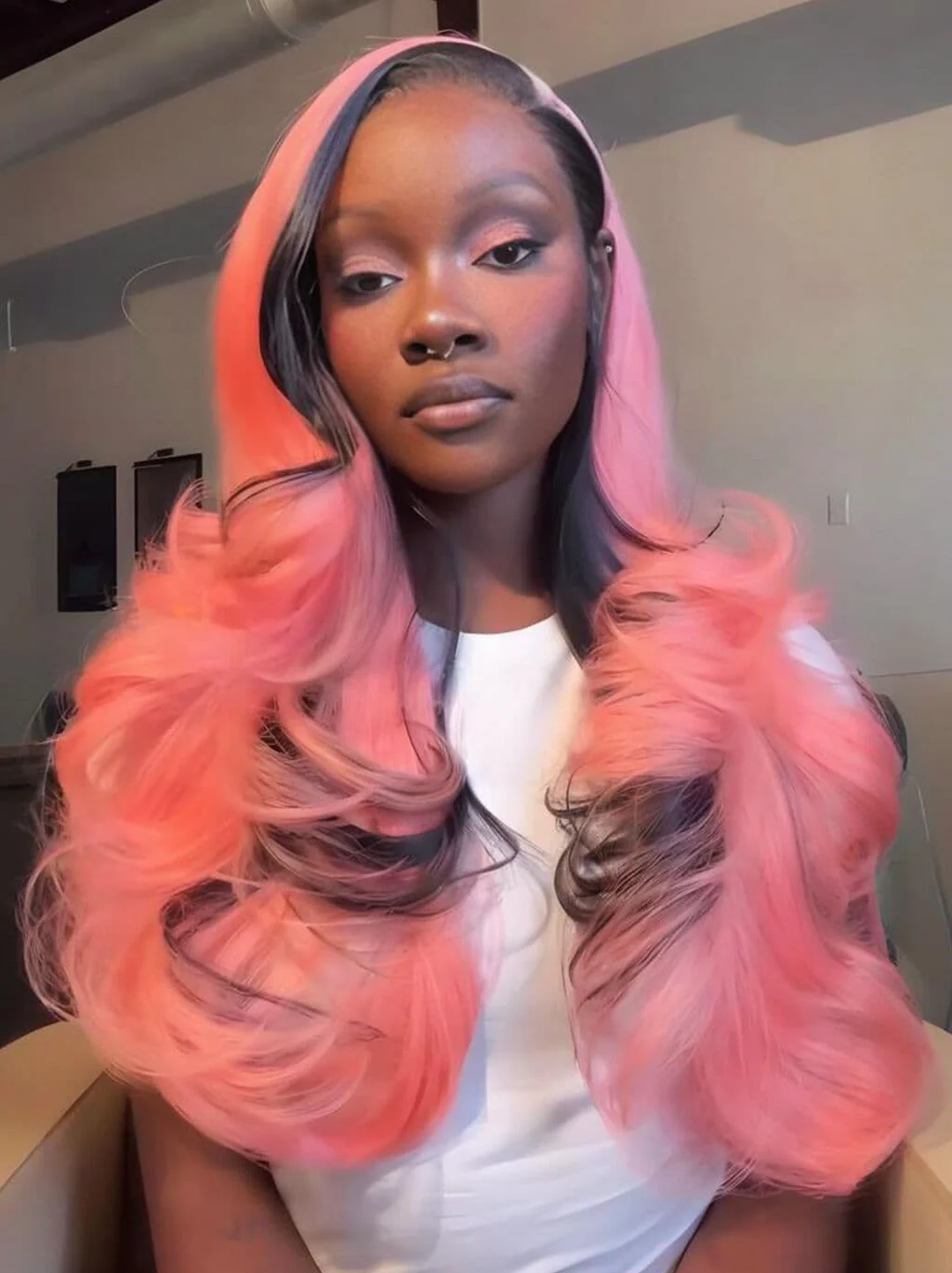Dorsanee Pink With Black Skunk Stripe 13x4 Lace Front Human Hair Wigs 200 Density