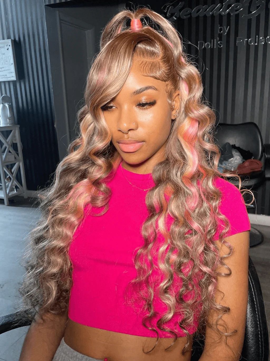Dorsanee Platinum Honey Blonde Brown Pink Highlight Lace Front Human Hair Wigs - Image 3