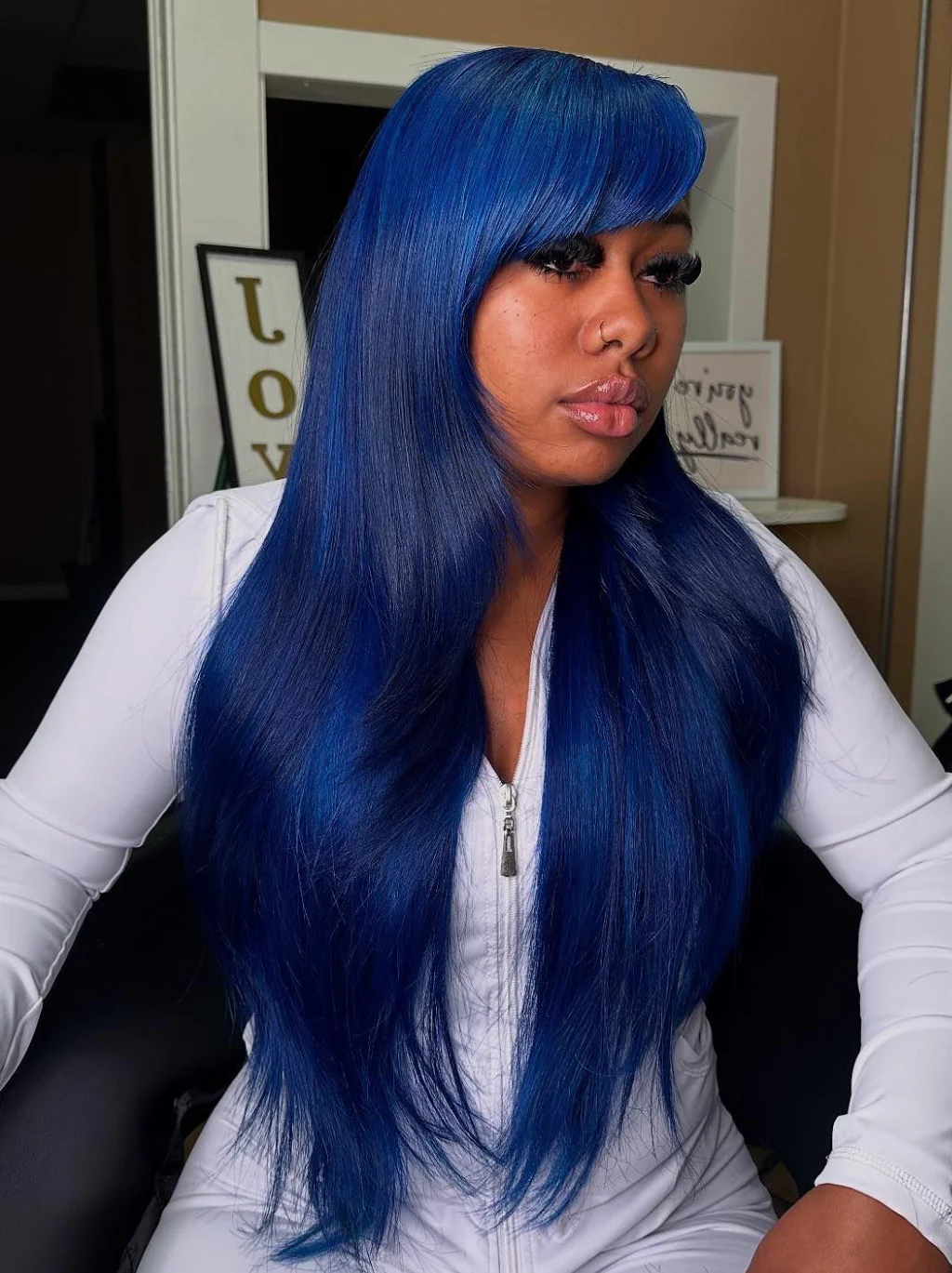 Dorsanee Side Part Bangs Butterfly Layered Haircut Blonde Pastel Green Blue 13x4 Lace Frontal Human Hair Wig - Image 8
