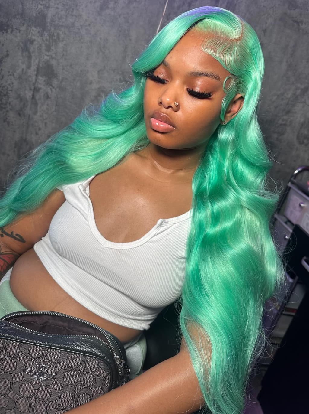 Dorsanee Silver Gray Pastel Green 13x4 Lace Front Virgin Human Hair Wigs 200 Density - Image 3