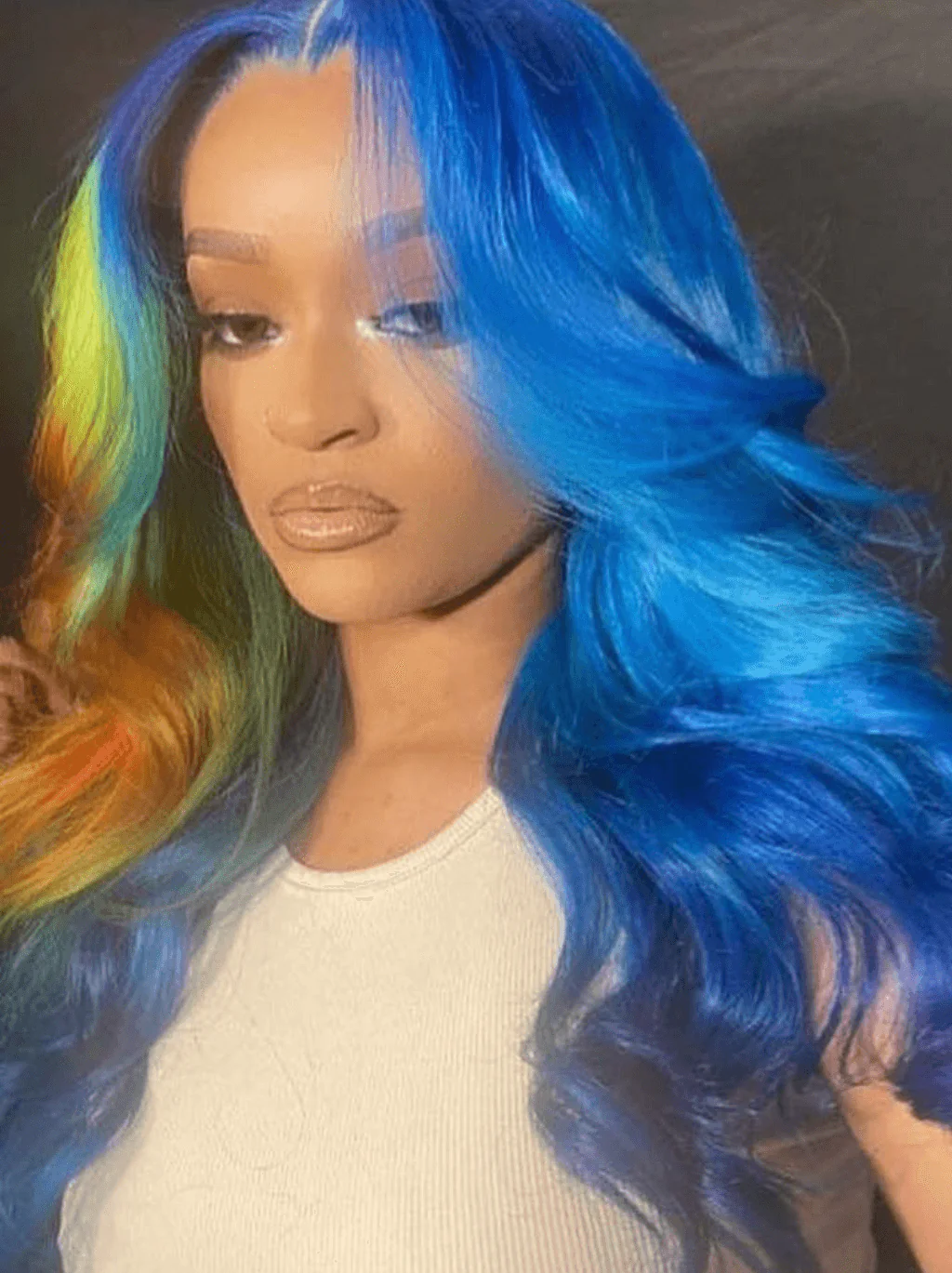 Dorsanee Split Dye Blue Ombre Yellow Copper Red 13x4 Lace Front Human Hair Wigs - Image 2