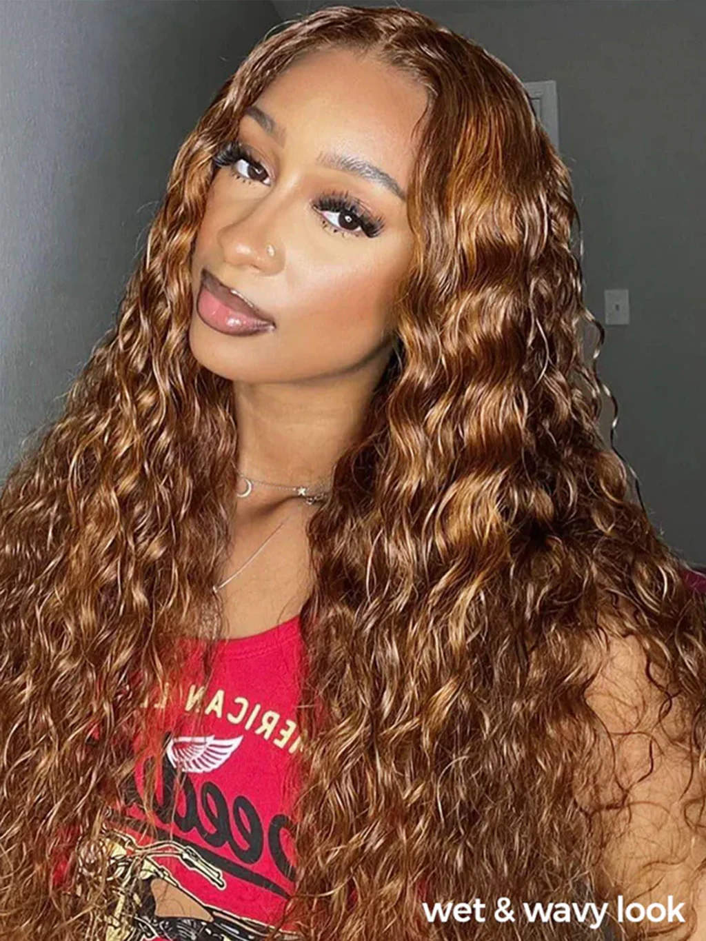 Dorsanee 250 Density Brown Highlights Jerry Curly 13x4 Lace Front Human Hair Wigs - Image 3