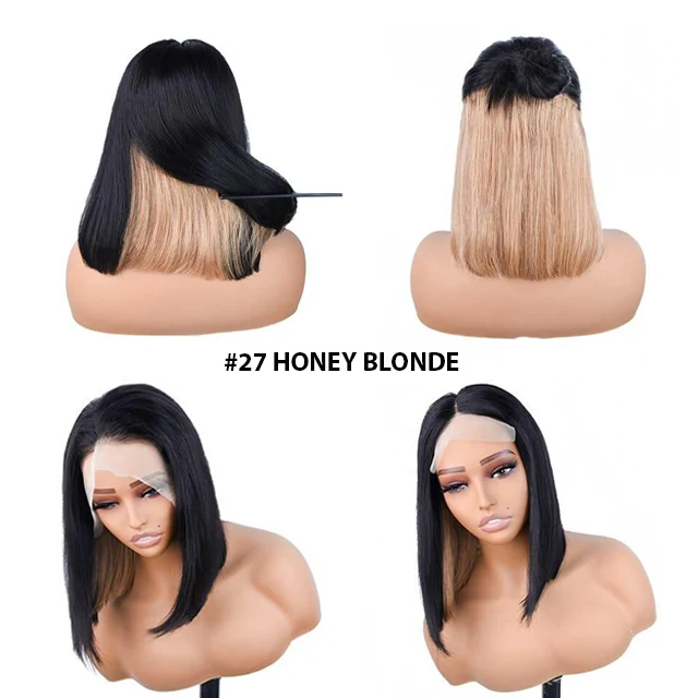 Dorsanee Peekaboo Two Tones Black with Red Blonde Green Purple Blue Pink Short Straight Hair Bob Wigs - Image 10