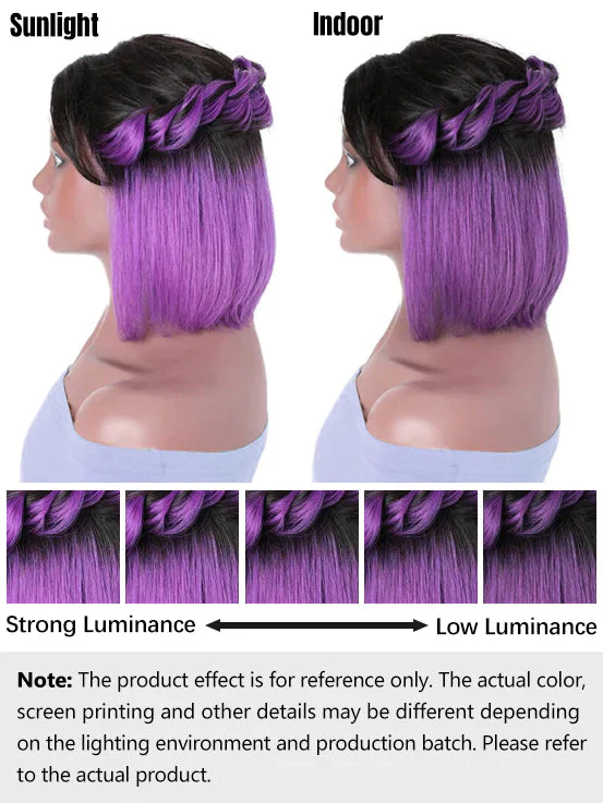 Dorsanee Peekaboo Two Tones Black with Red Blonde Green Purple Blue Pink Short Straight Hair Bob Wigs - Image 12