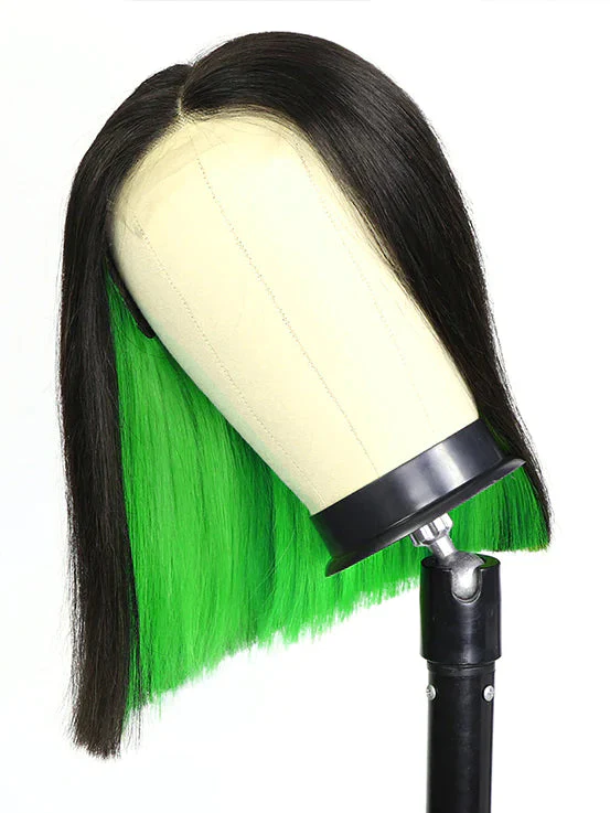 Dorsanee Peekaboo Two Tones Black with Red Blonde Green Purple Blue Pink Short Straight Hair Bob Wigs - Image 9